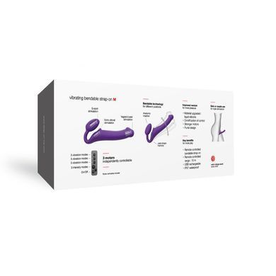 Безремінний страпон з вібрацією Strap-On-Me Vibrating Violet M, діаметр 3,8 см, пульт ДК, регульований SO3825 фото