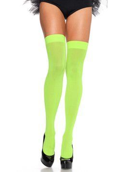 Щільні неонові панчохи Leg Avenue Nylon Thigh Highs Neon Green, One Size SO7984 фото