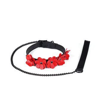 Нашийник з повідцем Liebe Seele Flower Rhythm - Black and Red Leather Flowers collar with Leash SX4838 фото