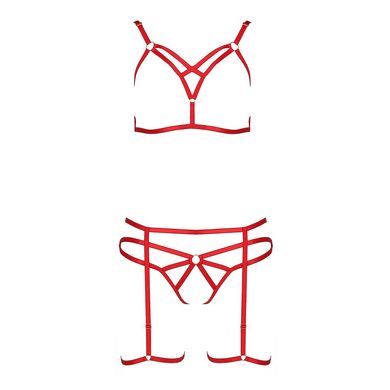 Комплект білизни Passion Exclusive MAGALI SET OpenBra S/M, red, стрепи, ліф, трусики і пояс PS23802 фото