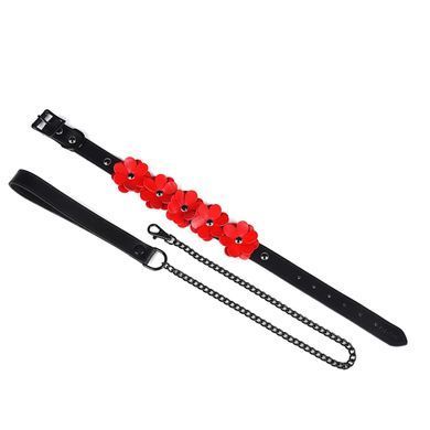 Нашийник з повідцем Liebe Seele Flower Rhythm - Black and Red Leather Flowers collar with Leash SX4838 фото