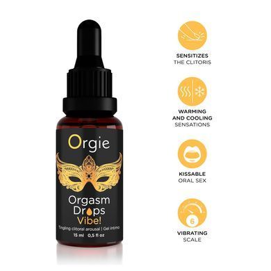 Збуджувальні краплі для клітора Orgie Orgasm Drops Vibe!, 15 мл, тепло-холод, ефект вібрації SX1532 фото