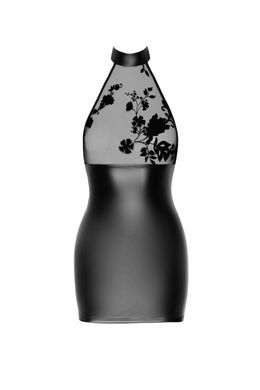 Сукня вінілова з напівпрозорим верхом F311 Noir Handmade Eros, з квітковим візерунком, чорна 13131/F311 фото