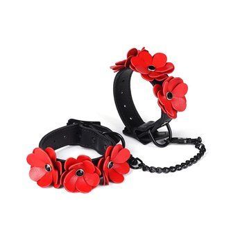 Наручники Liebe Seele Flower Rhythm - Black and Red Leather Flowers Hand Cuffs SX4839 фото