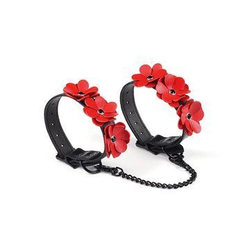 Поножі Liebe Seele Flower Rhythm - Black and Red Leather Flowers Hand Cuffs SX4840 фото