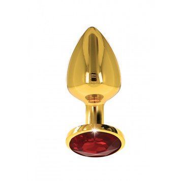 Анальний металевий затор середній з каменем червоного кольору Butt Plug With Diamond Jewel Taboom T17168 фото