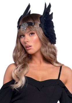 Пов&rsquo;язка на голову з крилами Leg Avenue Feather headband Black, пір&rsquo;я та натуральна шкіра SO7944 фото
