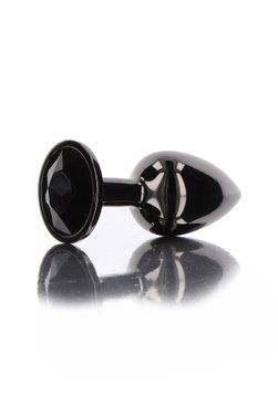 Анальна металева пробка M із чорним каменем Butt Plug With Diamond Jewel Taboom T17117 фото