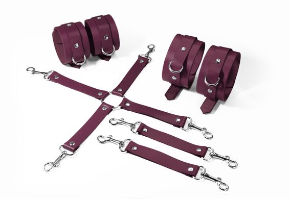 Набір для БДСМ 3 в 1 Feral Feelings BDSM Kit 3 Burgundy, burgundy, наручники, поножі, хрестовина SO8271 фото