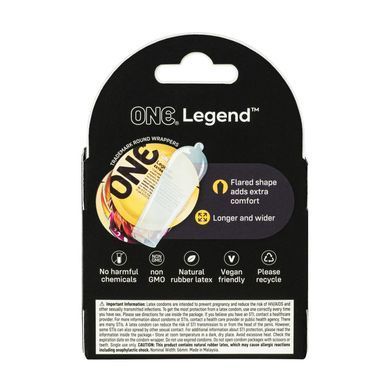 Презервативи ONE Legend XL, 3 шт, збільшений розмір, розширення на кінці, картонне паковання SX0781 фото