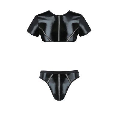 Комплект чоловічої білизни під латекс Passion 057 SET PETER XXL/XXXL Black, кроп-топ, стринги SO7635 фото